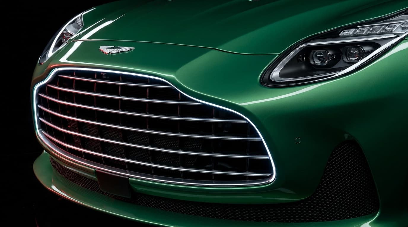 Aston Martin DB12 front headlight close-up detail