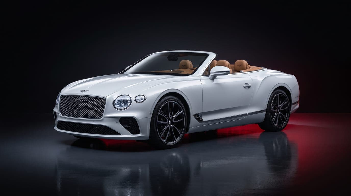 Bentley Continental GT Convertible in Glacier White, studio photograph