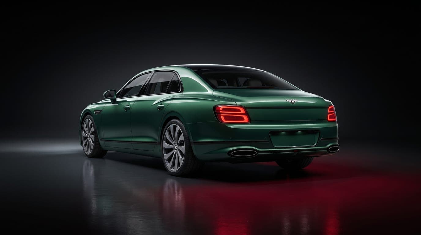 Bentley Flying Spur rear three-quarter view showing taillights