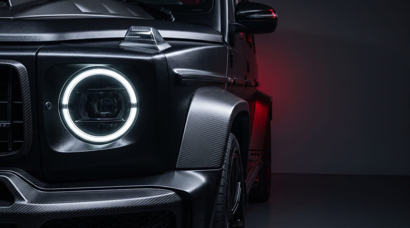 Brabus G 800 Widestar front headlight close-up detail