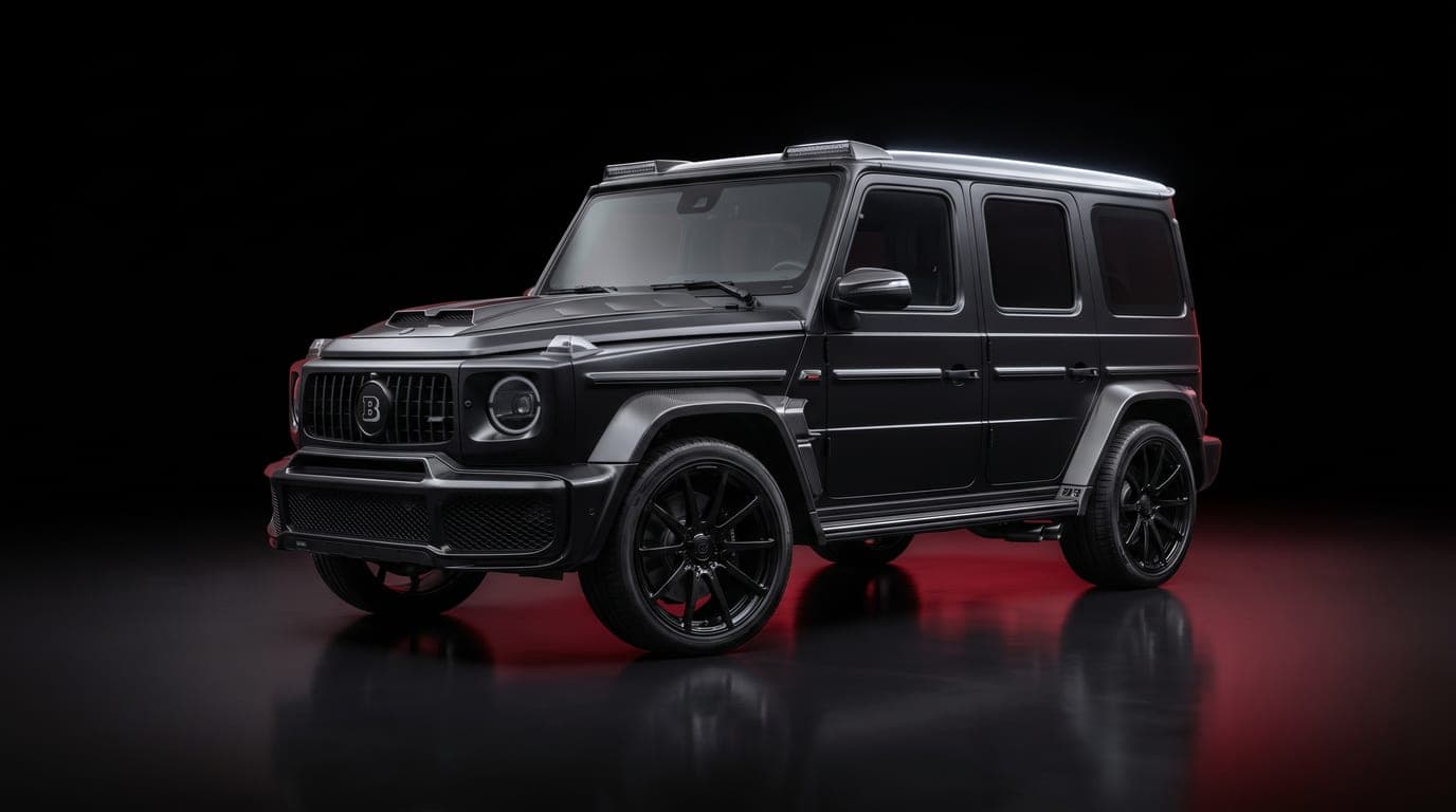Brabus G 800 Widestar in matte black, front three-quarter studio photograph
