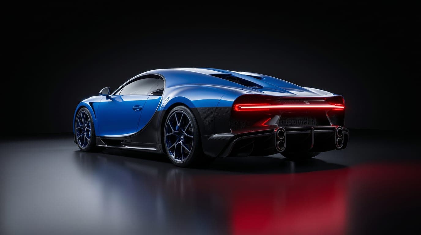 Bugatti Chiron Super Sport rear three-quarter view showing taillights