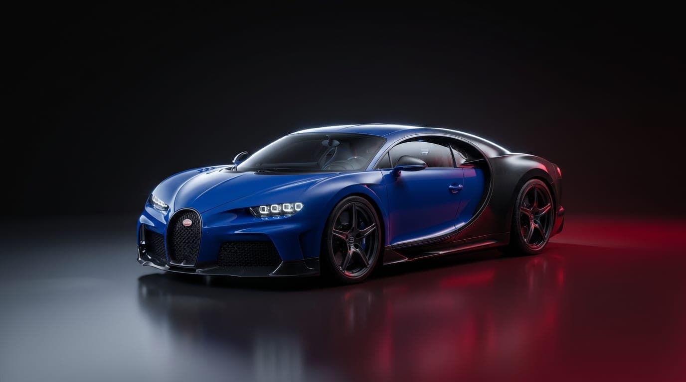 Bugatti Chiron Super Sport in Bleu Royal, front three-quarter studio photograph