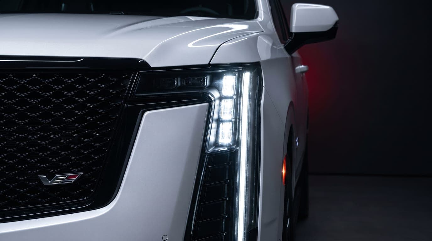 Cadillac Escalade-V front headlight close-up detail