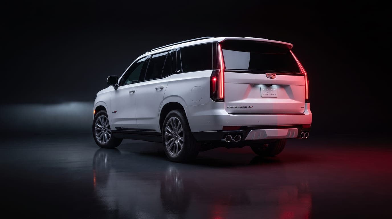 Cadillac Escalade-V rear three-quarter view showing taillights