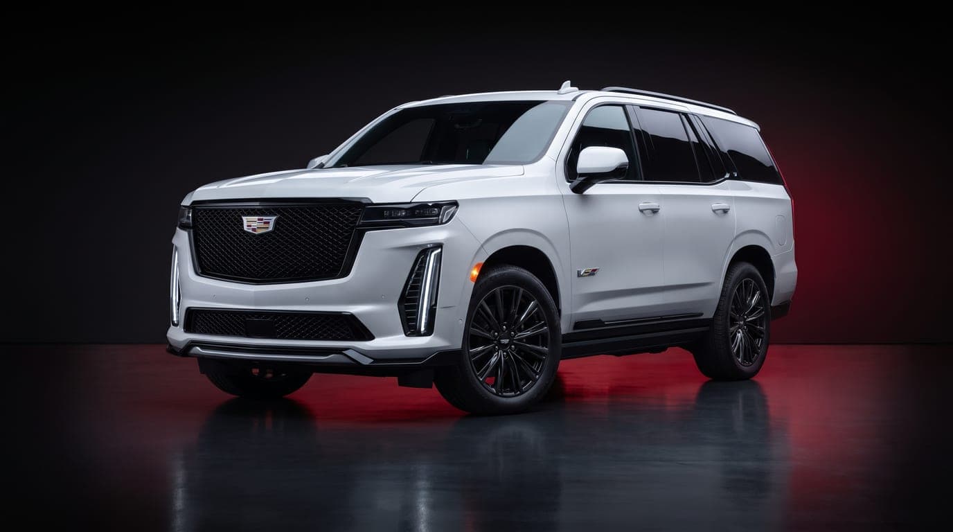 Cadillac Escalade-V in Crystal White, studio photograph