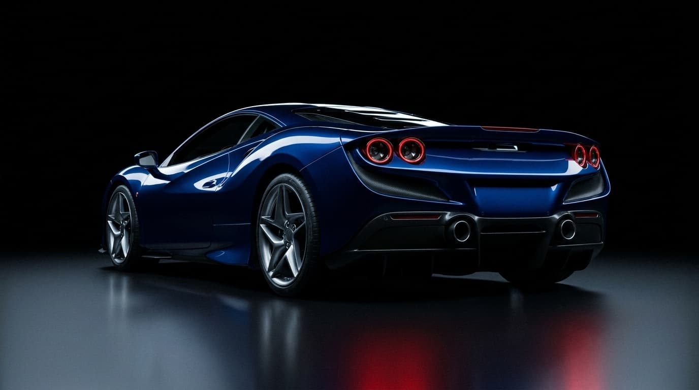 Ferrari F8 Tributo rear three-quarter view showing taillights