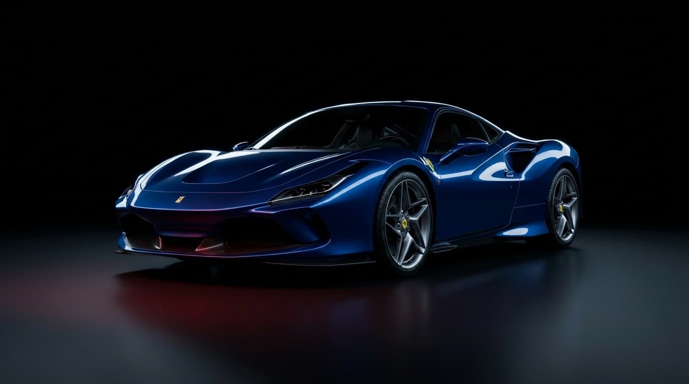 Ferrari F8 Tributo in Blu Corsa, studio photograph