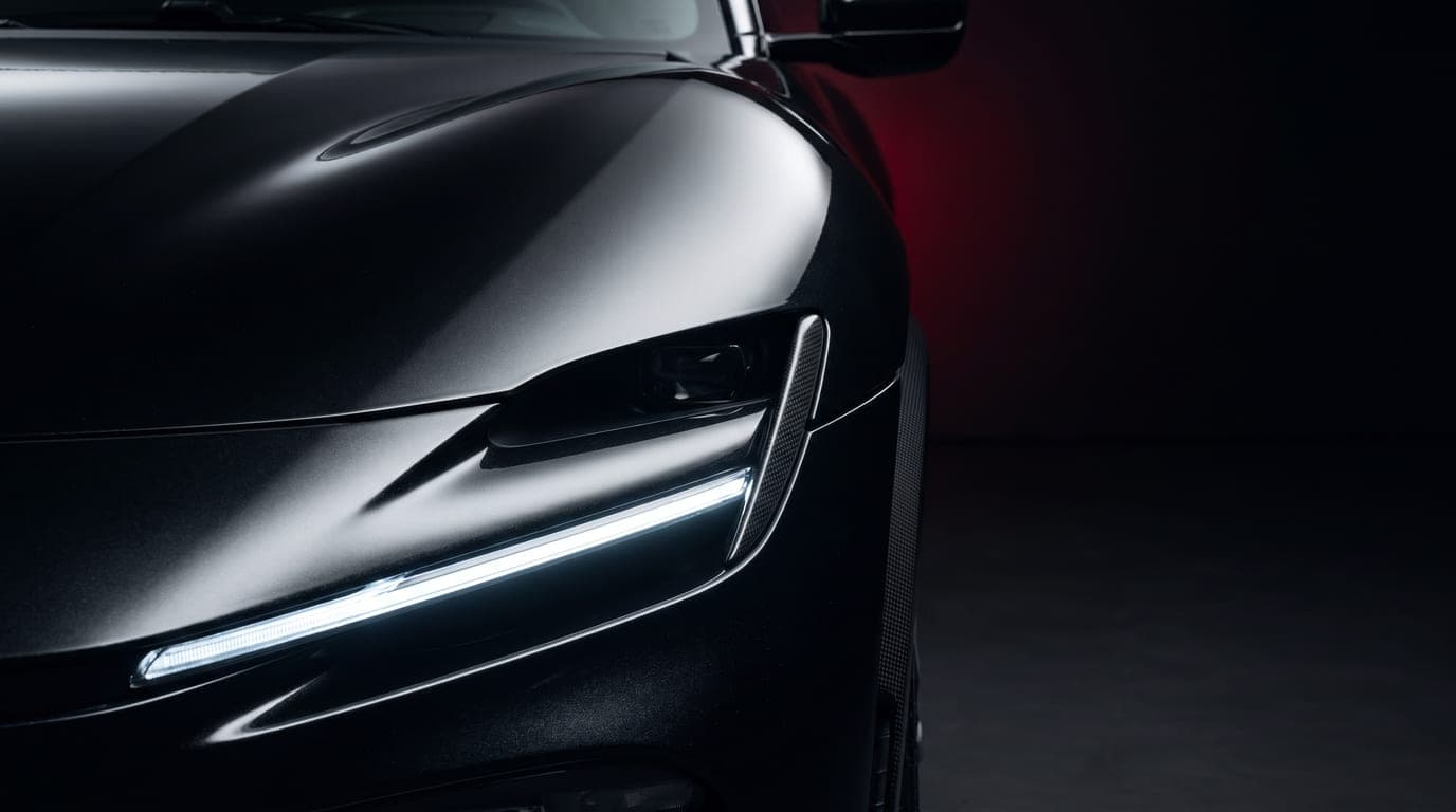 Ferrari Purosangue front headlight close-up detail