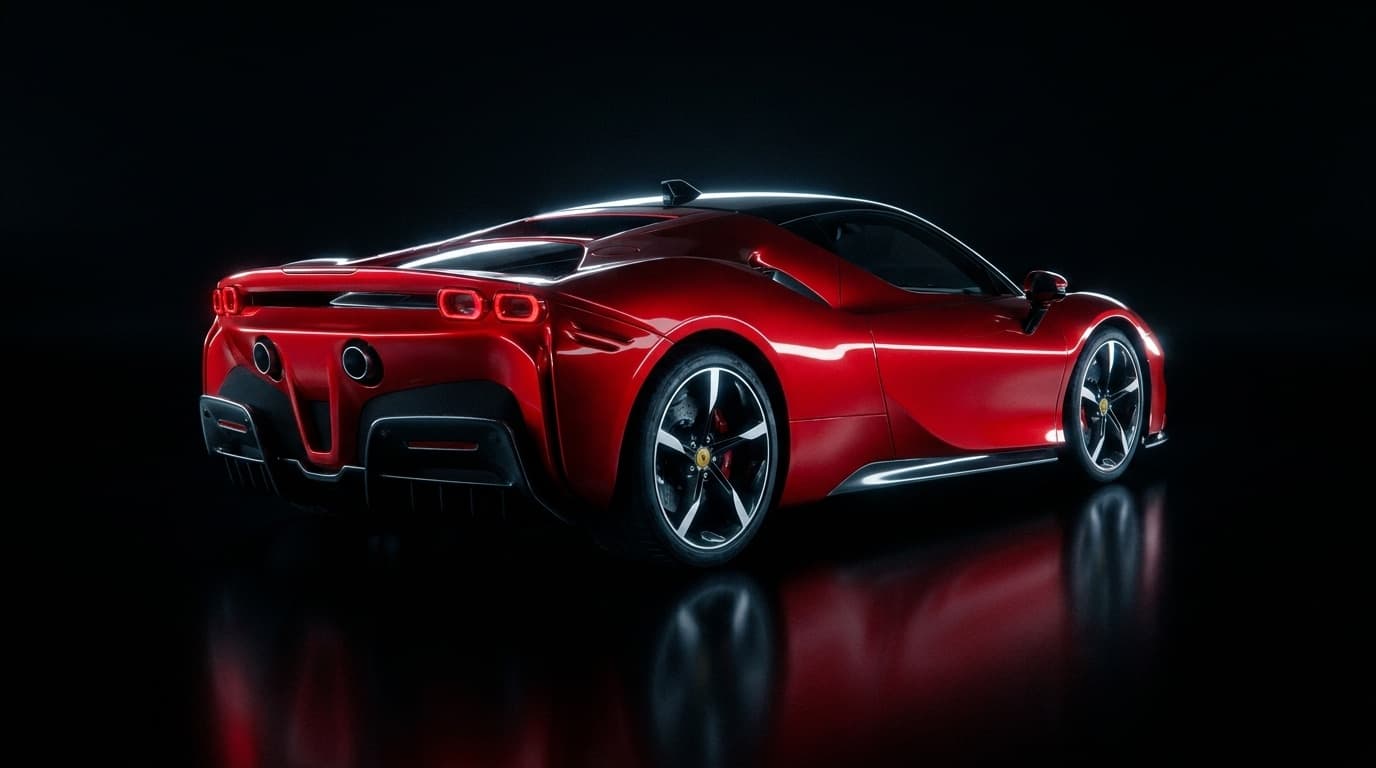 Ferrari SF90 Stradale rear three-quarter view showing taillights