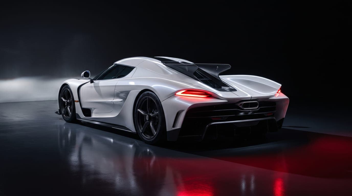 Koenigsegg Jesko Absolut rear three-quarter view showing taillights