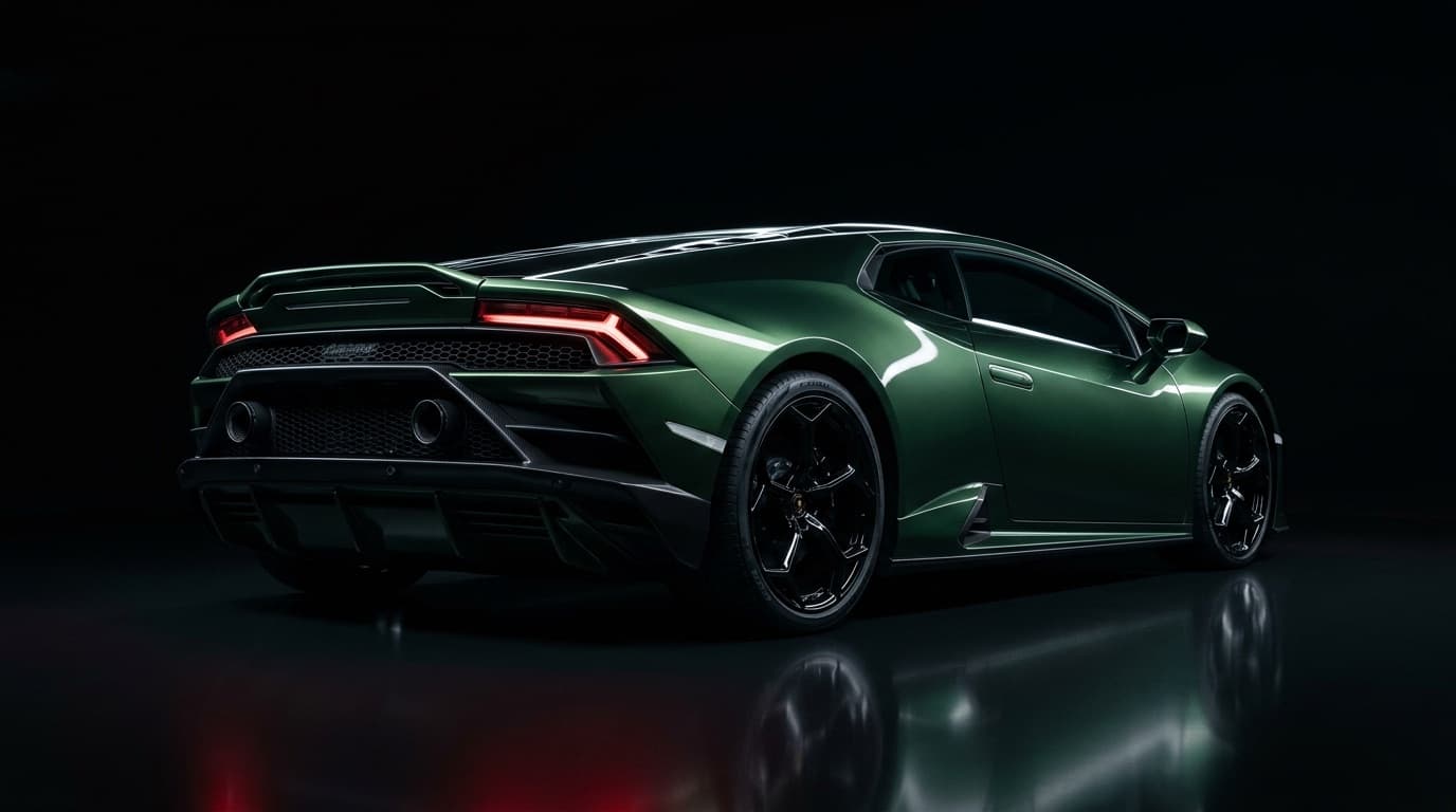 Lamborghini Huracán EVO rear three-quarter view showing taillights