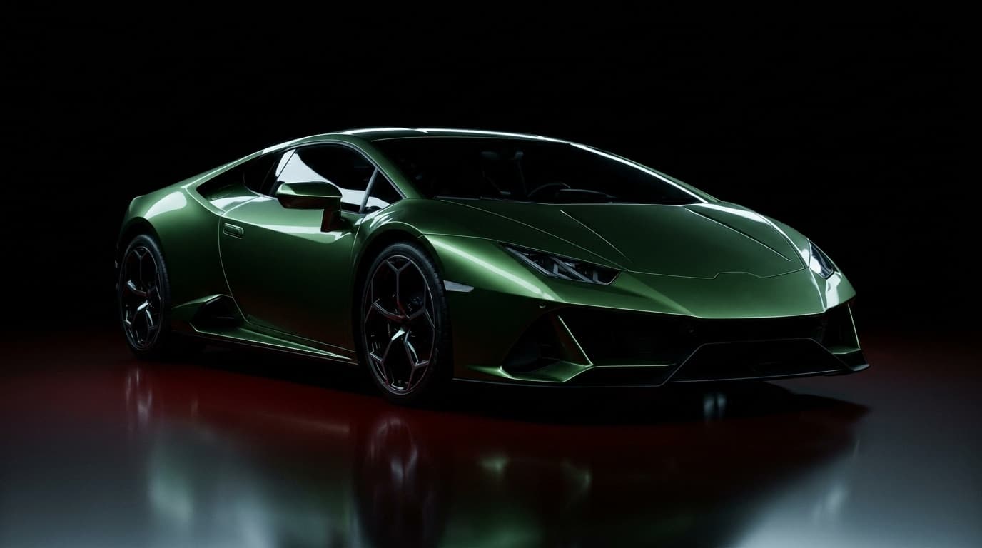 Lamborghini Huracán EVO in Verde Mantis, studio photograph