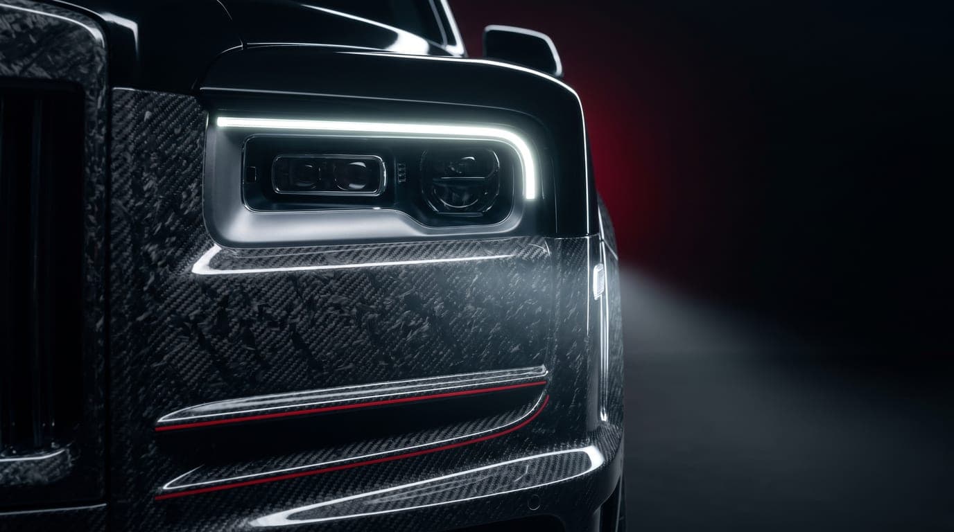 Mansory Rolls-Royce Cullinan front headlight close-up detail