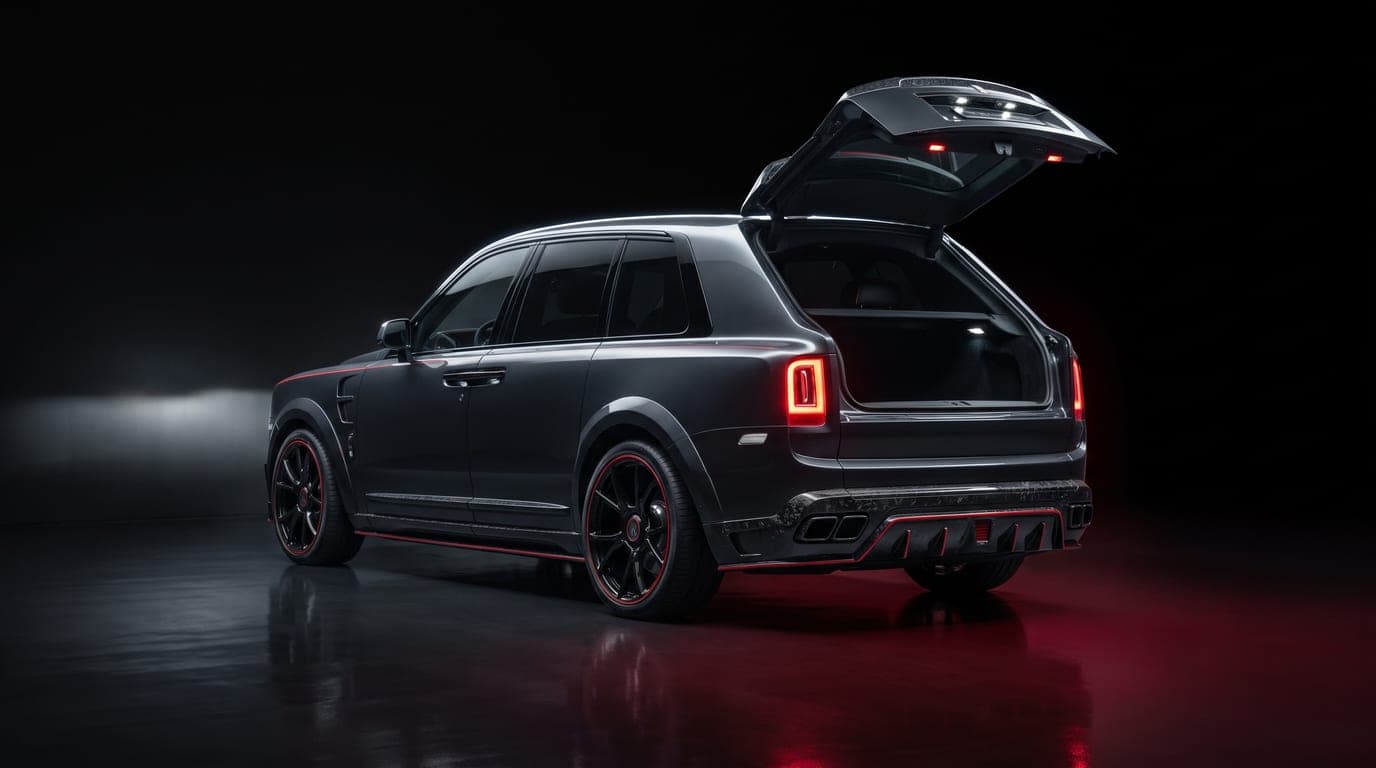 Mansory Rolls-Royce Cullinan rear three-quarter view showing taillights