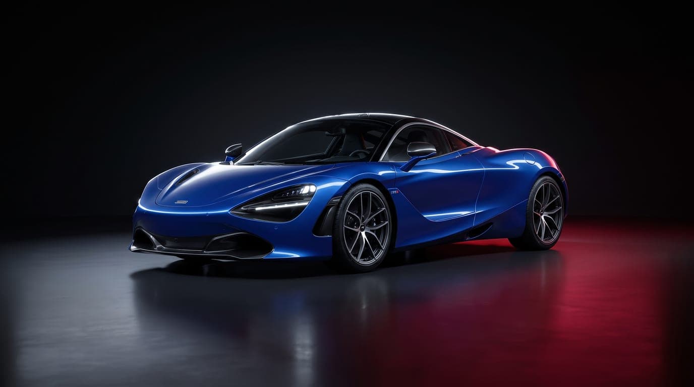 McLaren 750S in Vega Blue, studio photograph