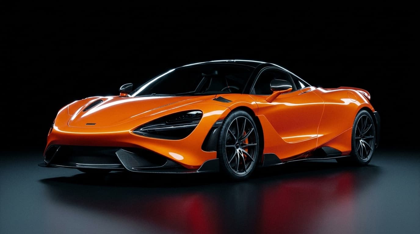 McLaren 765LT in Papaya Spark, studio photograph