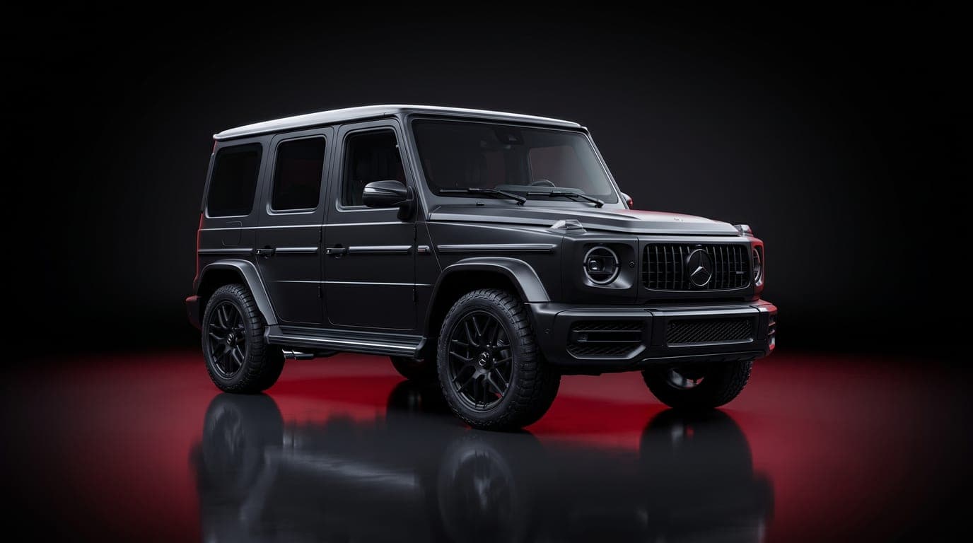 Mercedes-AMG G 63 in Magno matte black, front three-quarter studio photograph