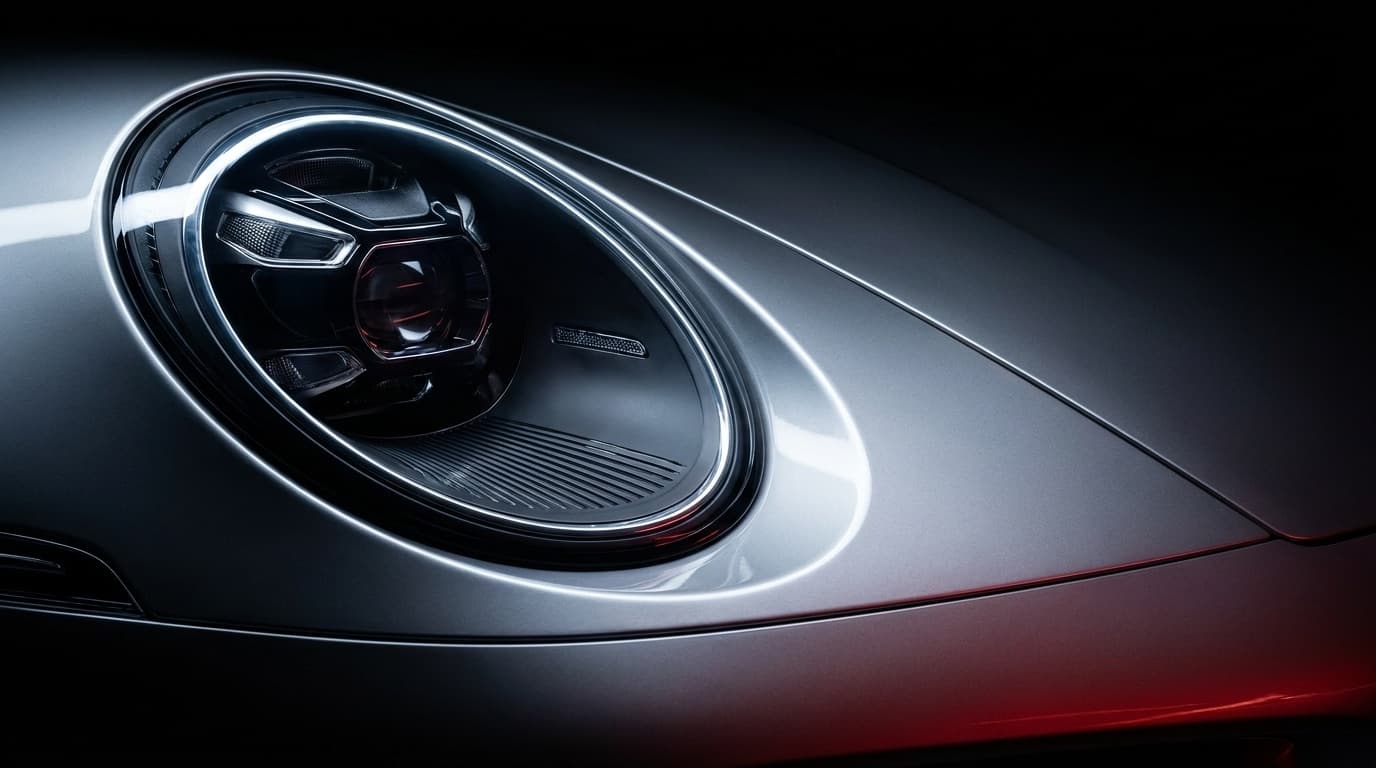 Porsche 911 Turbo S front headlight close-up detail