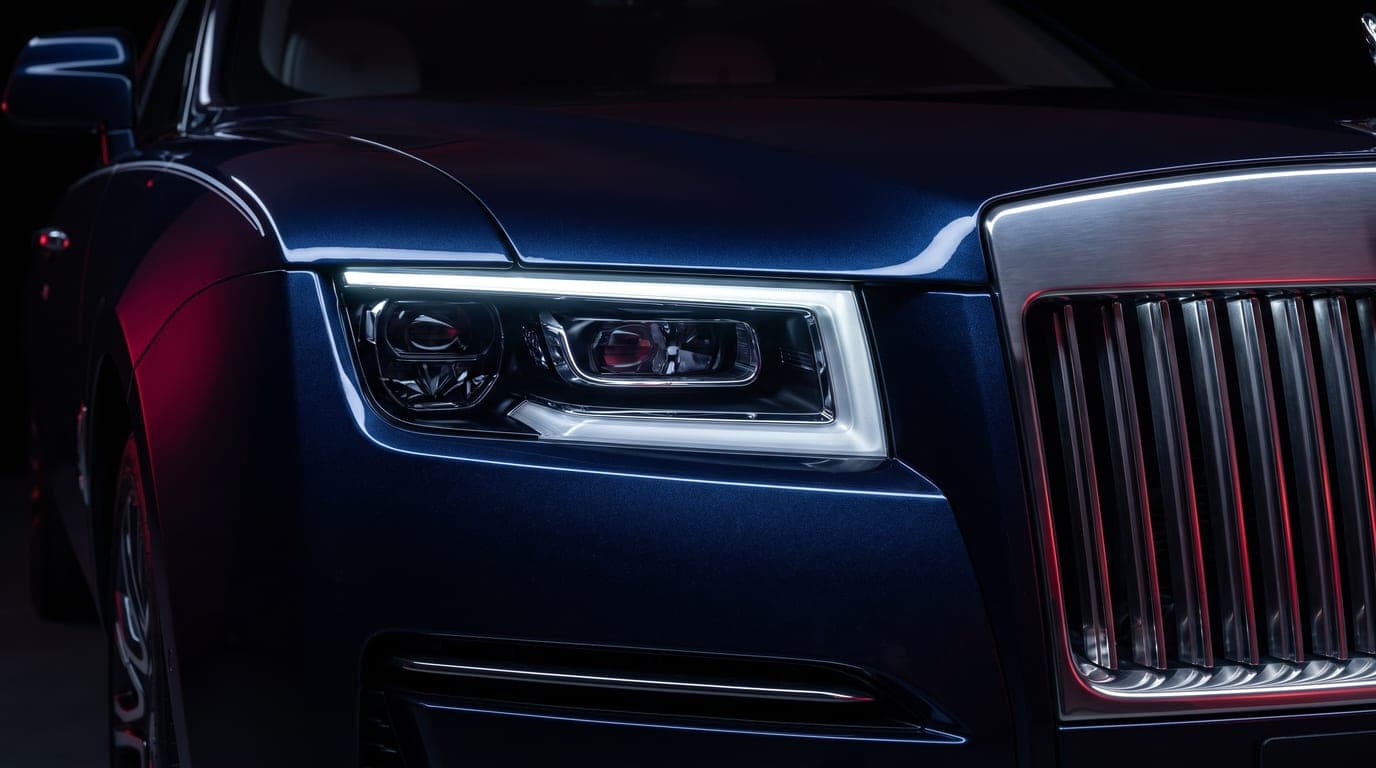 Rolls-Royce Ghost front headlight close-up detail